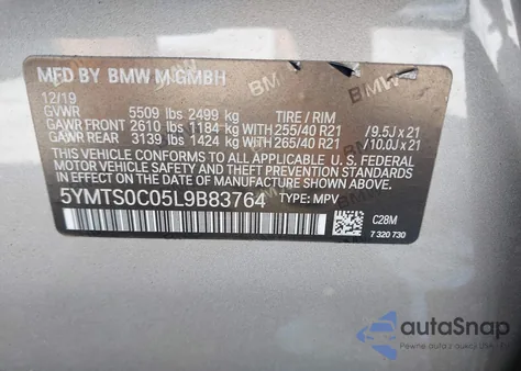 2020 BMW X3 M Competition z USA, uszkodzony, nr VIN 5YMTS0C05L9B83764